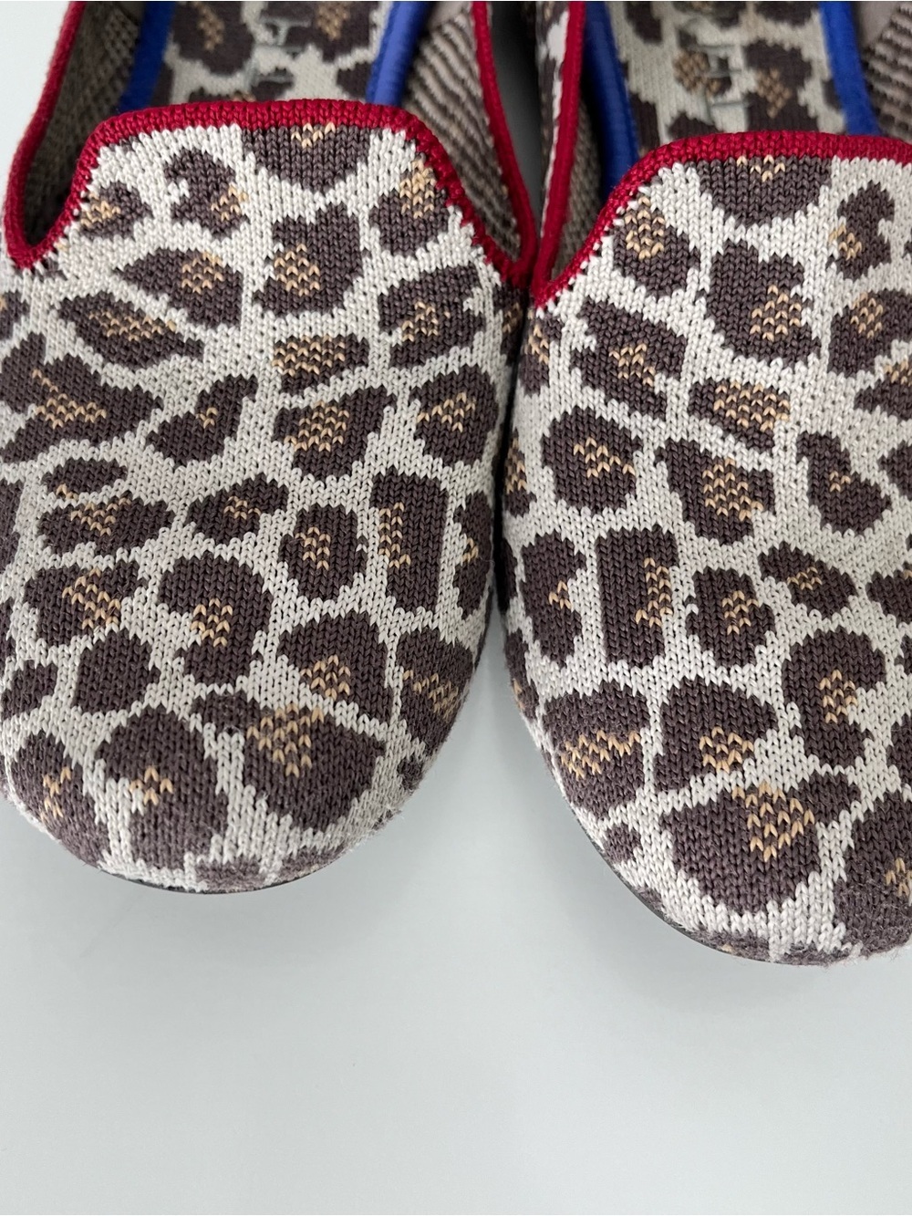 Rothy’s The Loafer Mocha Spot Leopard Print Red Stripe Casual Everyday Flats - Picture 2 of 9
